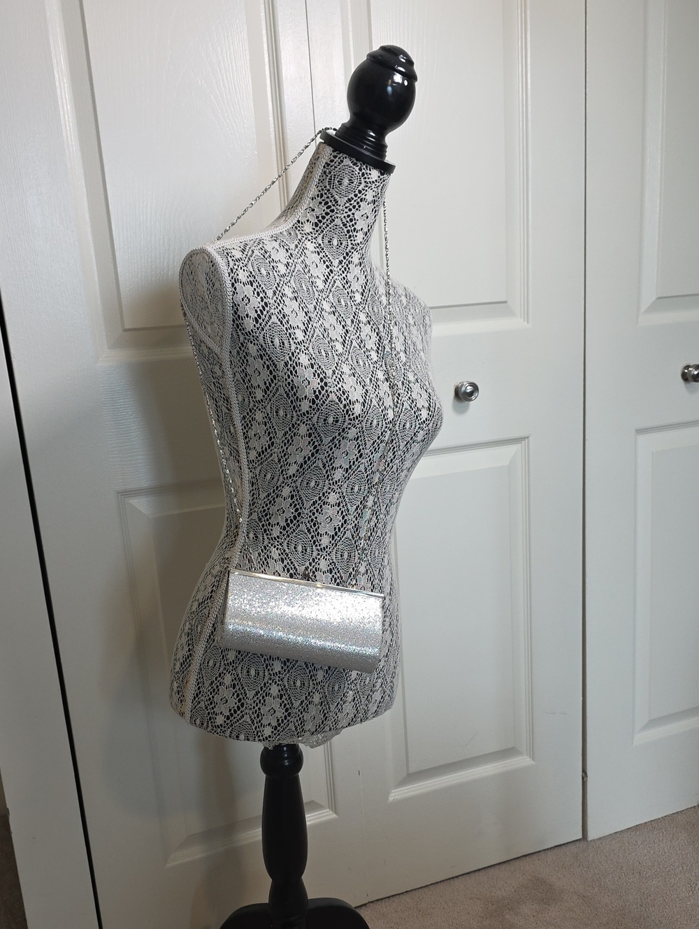 Silver Glitter Crossbody Clutch Bag - Elegant Evening Accessory